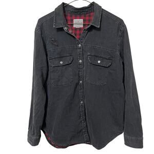 American Eagle Men’s Shacket Sz Small‎ Black Plaid Lining Distressed Goth Grunge